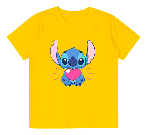 Roupa Infantil Menina Camiseta Do Stitch Coração Manga Curta