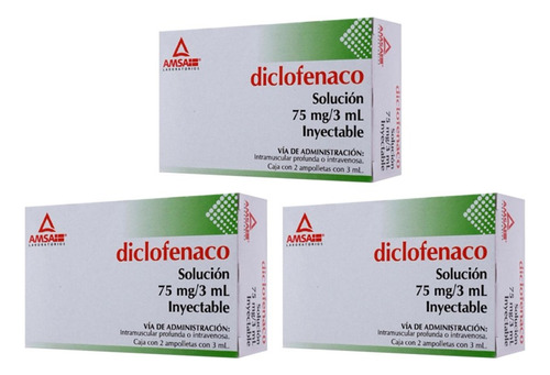 Tres Cajas De Diclofenaco Amsa Solución Inyectable 2 Amps Cu