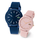 Set De 2 Relojes Lacoste Para Pareja 2070008 Rosa Y Azul Correa Azul/rosa Bisel Azul/rosa Fondo Azul/rosa