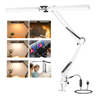 Lámpara De Escritorio Doble Led Usb Brazo Con Base Y Clip Estructura Y Doble Brazo 3 Modos,Luz Ajustable Y Carga Rápida Ideal Oficina | MercadoLibre
