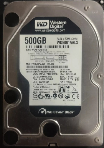 Disco Rigido Western Digital 500gb Edicion Black Wd5001aals