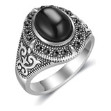 Mytys Anillos Vintage Ovalados De Ónix Negro Para Mujer, Med