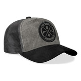 Boné Mr. Shelby Trucker Brasão Chumbo E Preto Em Suede