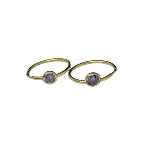 Aros Cubanos Oro 18k 1gr 15mm Piedra Violeta