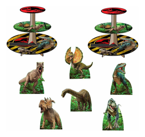 Kit Festa Dinossauros Kit Com 2 Baleiros + 6 Totens De Mesa