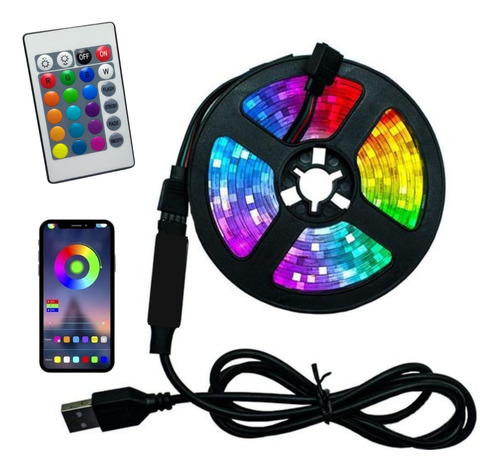 Fita Led Rgb Usb 5 Metros Colorida 5v Com Controle Tv Pc