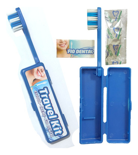 Escova Kit Dental Viagem Dobrável + Creme, Fio Dental 10 Kit