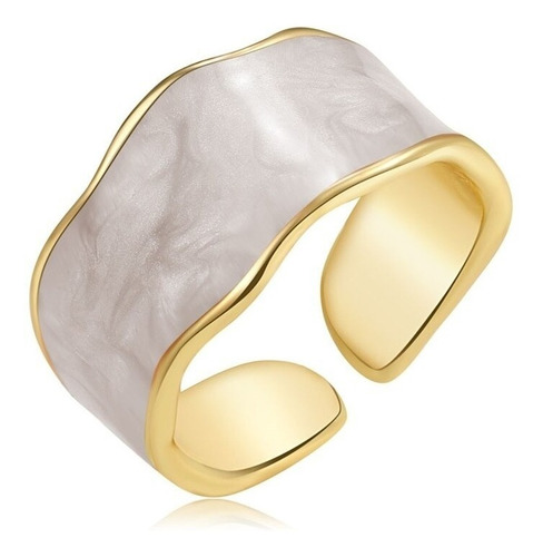 Anillo Ajustable Color Oro Esmaltado Onda Geométrica Mujer