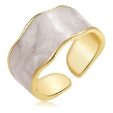 Anillo Ajustable Color Oro Esmaltado Onda Geométrica Mujer