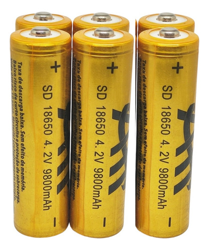 6 Baterias Recarregável 18650 9800mah 4.2v Lanterna Tática