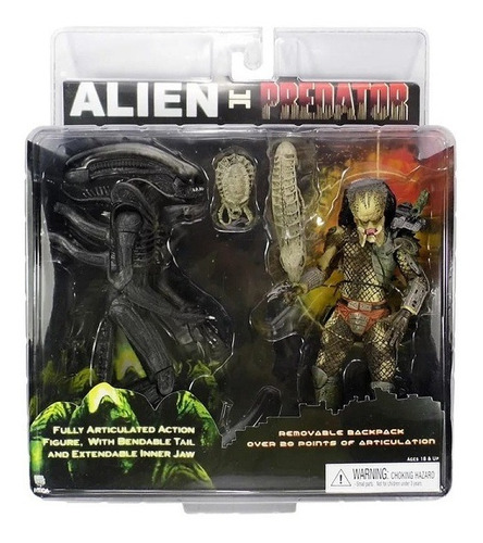 Kit 2 Figure Action Boneco Predador Vs Alien Articulado Neca