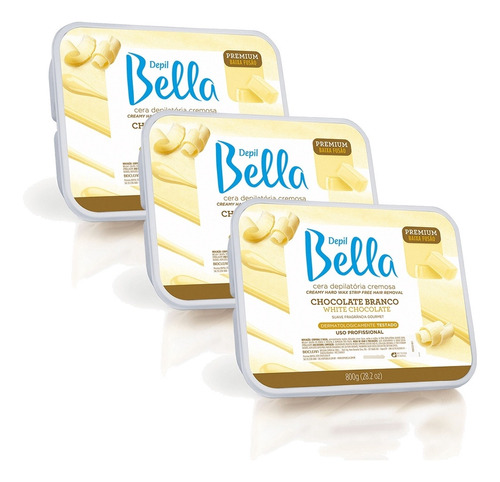 Cera Chocolate Branco 800g Depil Bella - 3 Unidades