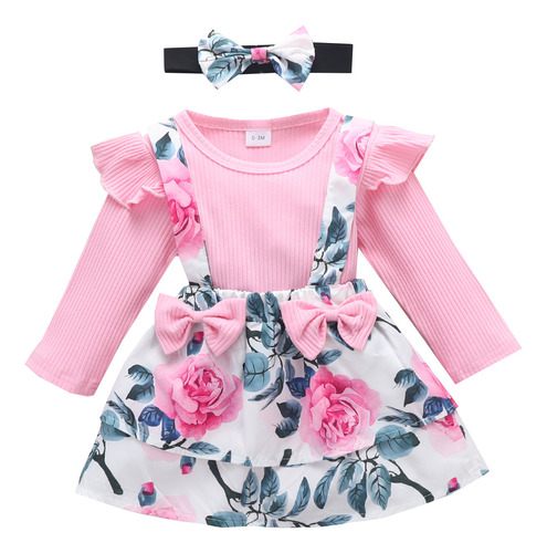 Vestidos/pañales Bebé/niña Estampado Floral Con Gorros