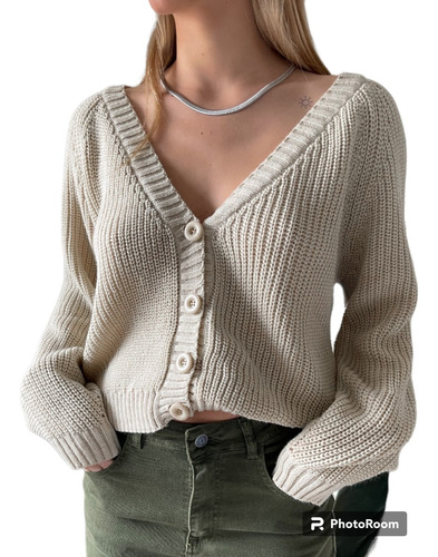 Cardigan De Lanilla Tejido Sweater Mujer 