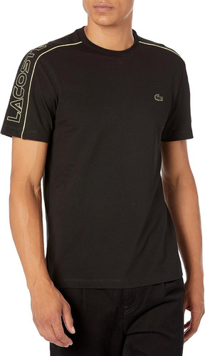 Playera Lacoste Letras Hombros Negro Dorado Th1411-51