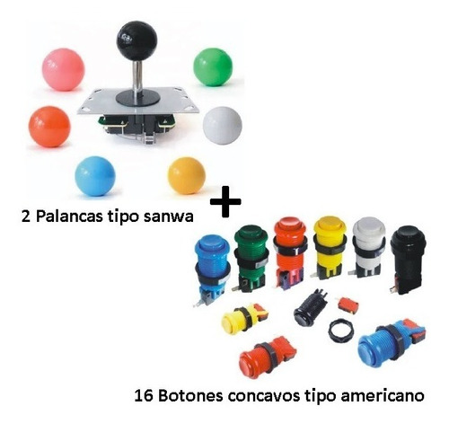 16 Boton Concavo Tipo Americano  + 2 Palancas Tipo Sanwa 