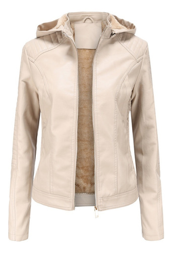 Chaqueta De Cuero Con Capucha For Mujer Pu Talla Grande Moda