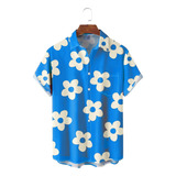 Camisa Hawaiana Unisex Azul Floral, Camisa De Playa De Veran