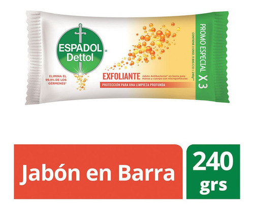 Jabon En Barra Espadol Dettol Exfoliante 3 Unidades X 80 Gr