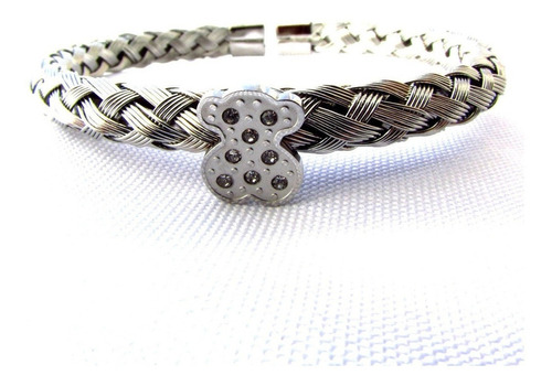 Hermoso Brazalete Oso Tous Trenza Mujer Acero Plata Cromada