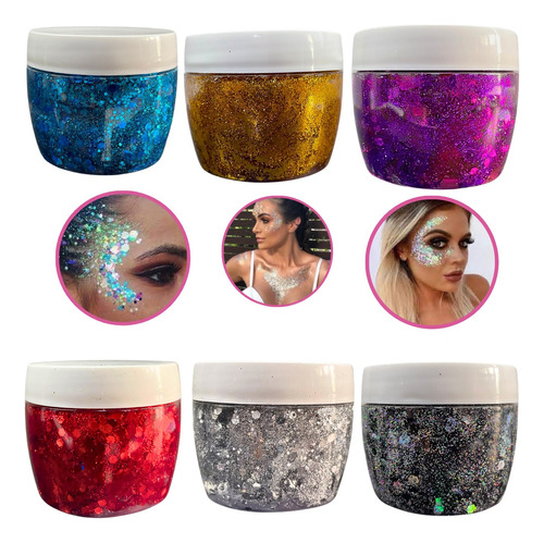 Glitter Gel Strass Party Escamas Maquillaje Artístico X 6 