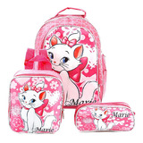 Mochila Escolar Infantil Gata Marie Costas Lancheira+estojo Cor Rosa