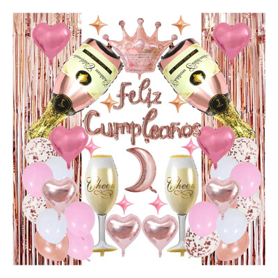 Set De Globos Decoración Fiesta Cumpleaños Hombre Mujer Rosa | Meses sin interés