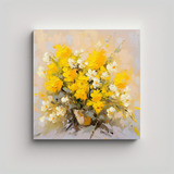 60x60cm Cuadro Pintura Floral Amarilla En Lienzo Flores