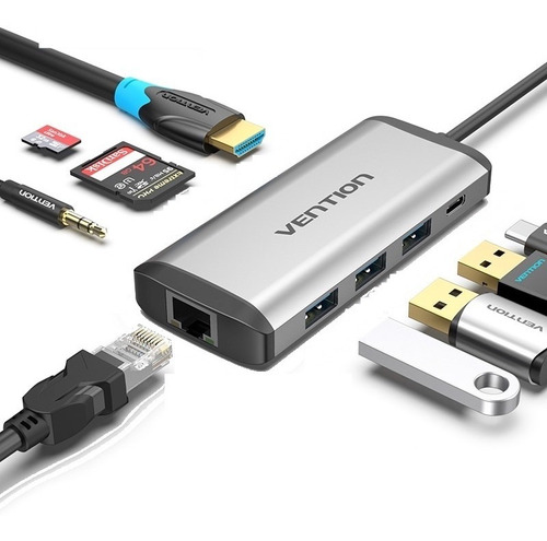 Adaptador Hub Vention Usb C 9 En 1 3.1 - Hdmi 4k/ Rj45 / Pd+