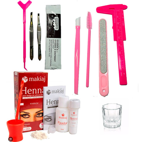 Kit Henna Rena Sobrancelhas Profissional Pincel Tesoura