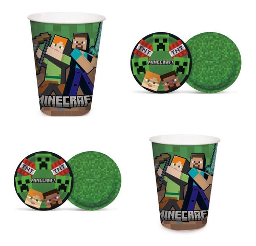 Copos E Pratos Festa Minecraft - Embalagens Promocionais
