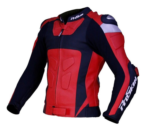 Campera Moto Cuero Faster Body Roja Proteccion Proskin Ofic.