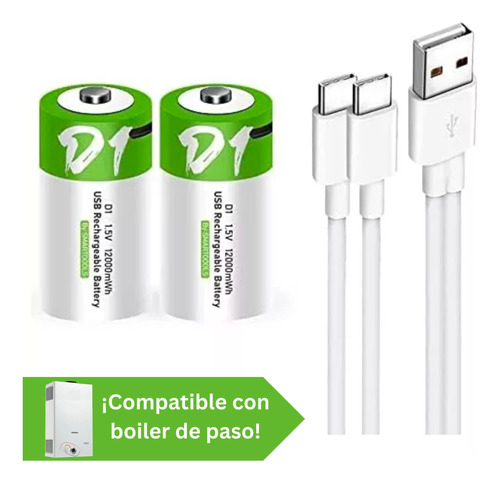 2 Pilas D Recargables Usb C 12 000mwh 1.5v Carga Rapida Lr20