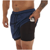 Bermuda 2 Em 1 Short Duplo Esportivo Com Bolso Academia Run 