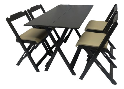Conjunto Mesa Dobrável 120x70 C/ 4 Cadeiras Estofadas