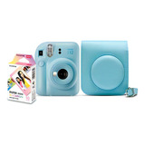 Câmera Instax Mini 12 + Bolsa + Filme Macaron 10 Fotos Azul