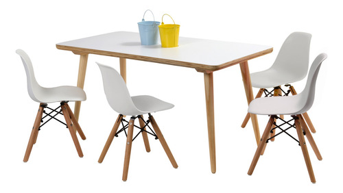 Set De Mesa Rectangular Y 4 Sillas Blancas Eames