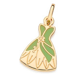 Pingente Princesa Tiana Vestido Verde Banhado Ouro Delicado