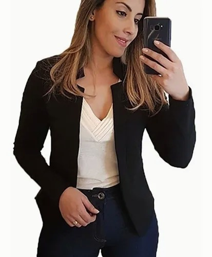 Saco Blazer Dama Oficina Slim Fit Sin Botones