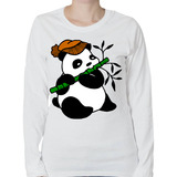 Playera Para Mujer Panda Con Gorro Comiendo Bambú