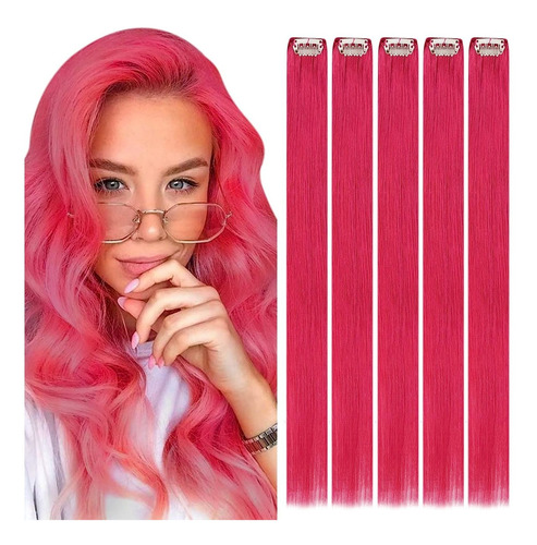 Extensiones Cabello Humano 25gr 16in 5pz Rosa Caliente