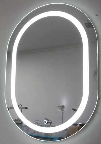 Espelho Jateado Oval 70x50 Com Iluminação Led Touch 