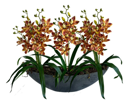 3 Galhos De Flores Artificiais Orquídeas Dançante Com Folhas