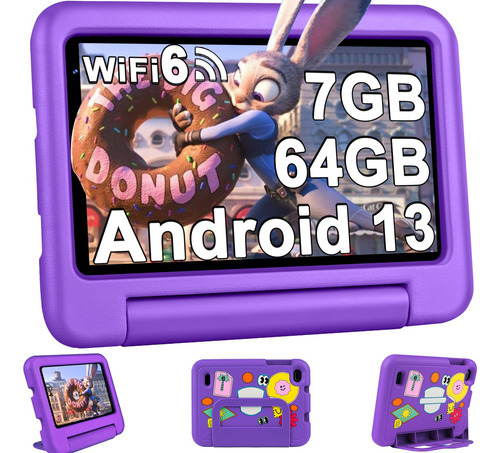 Kids Tablet 7'' Android 13 7+64gb Wifi 6 Bt 5.0 Funda Eva 