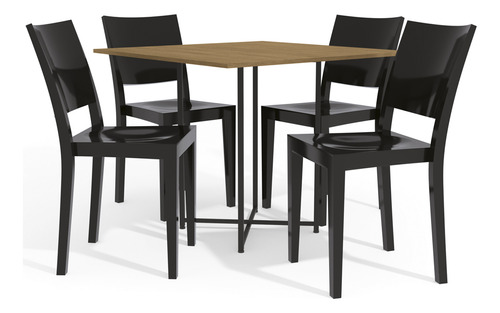 Conjunto Mesa De Jantar Com 4 Cadeiras Hydra Plus - Preto/fr Cor Da Tampa Palha Cor Dos Pés Preto