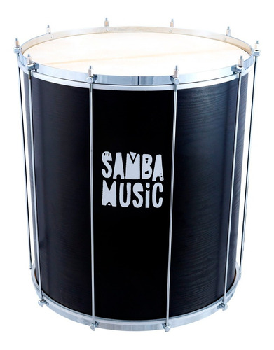 Surdo Madeira Samba Music 60x20 Preto Wood Pele Animal