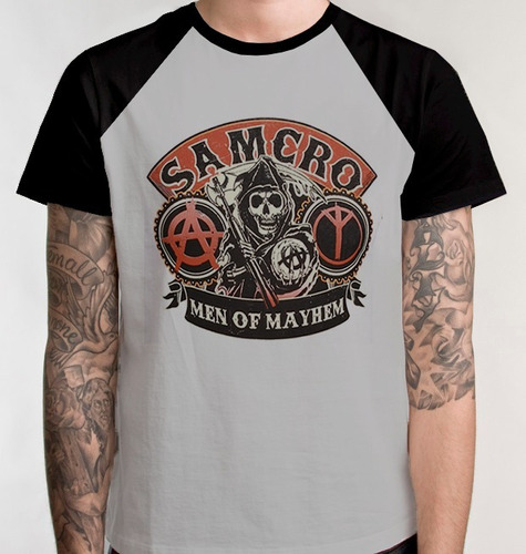 Camiseta Raglan Sons Of Anarchy Blusa Camisa S/frete Samcro