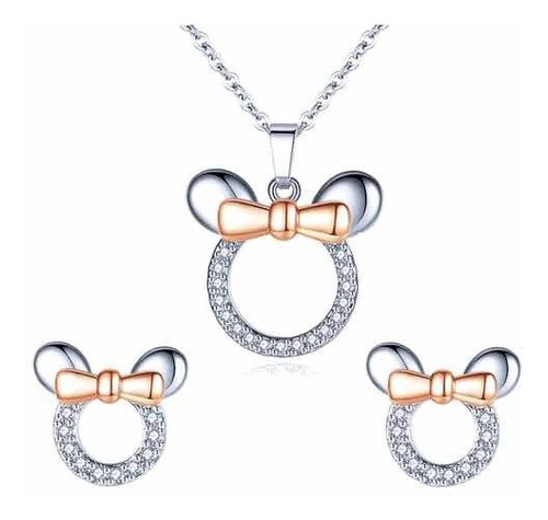 Collar Mickey Aretes Regalo Novia Amiga Mamá Swarovski Eleme