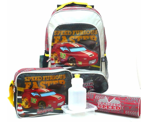 Kit Mochila Infantil Escolar Speed Furious Faster G Rodinhas