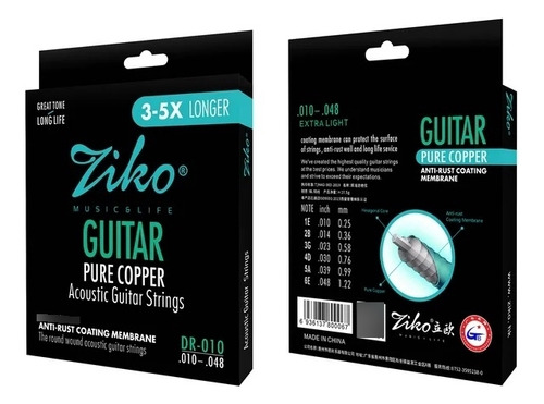 Encordado Para Guitarra Electroacustica Ziko En Cobre .10-48